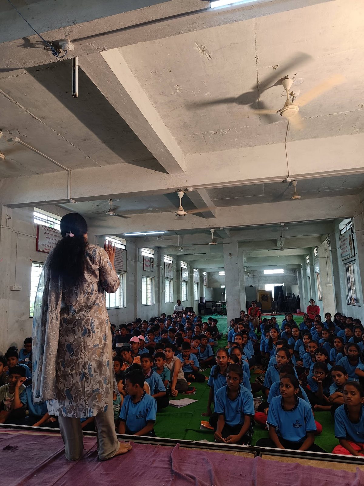 A school session in a community hall in Jalgaon